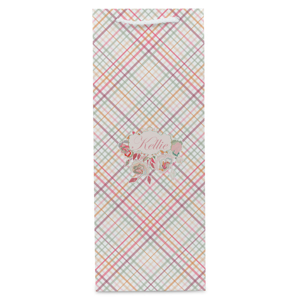 Modern Plaid & Floral Wine Gift Bag - Matte - Front