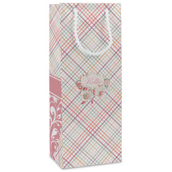 Modern Plaid & Floral Wine Gift Bags - Matte (Personalized)
