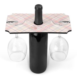 Modern Plaid & Floral Wine Bottle & Glass Holder (Personalized)