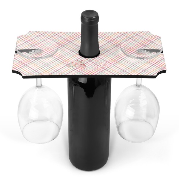 Custom Modern Plaid & Floral Wine Bottle & Glass Holder (Personalized)