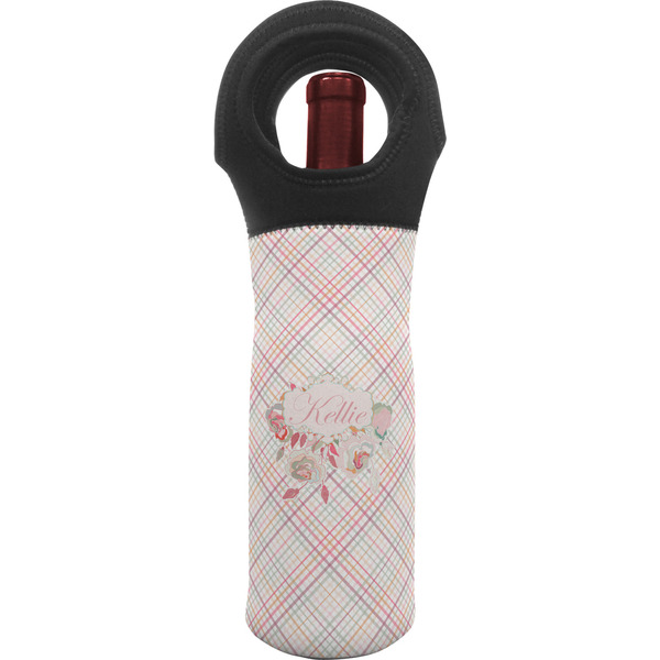 Custom Modern Plaid & Floral Wine Tote Bag (Personalized)