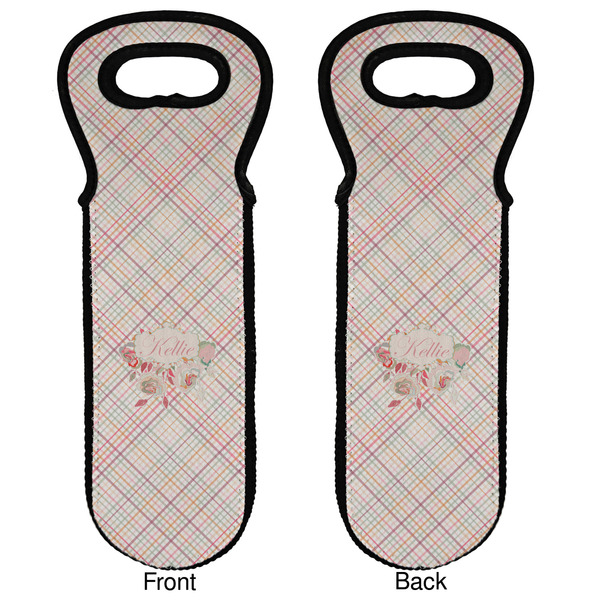 Modern Plaid & Floral Wine Tote Front & Back