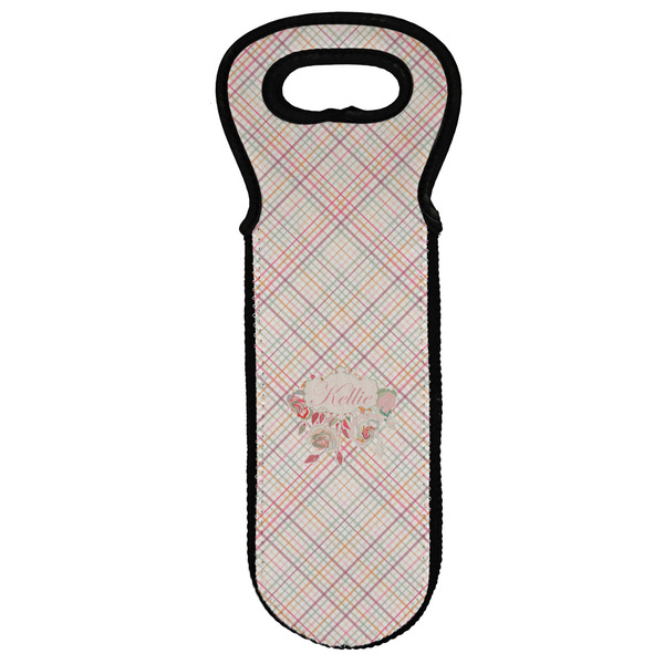 Custom Modern Plaid & Floral Wine Tote Bag (Personalized)