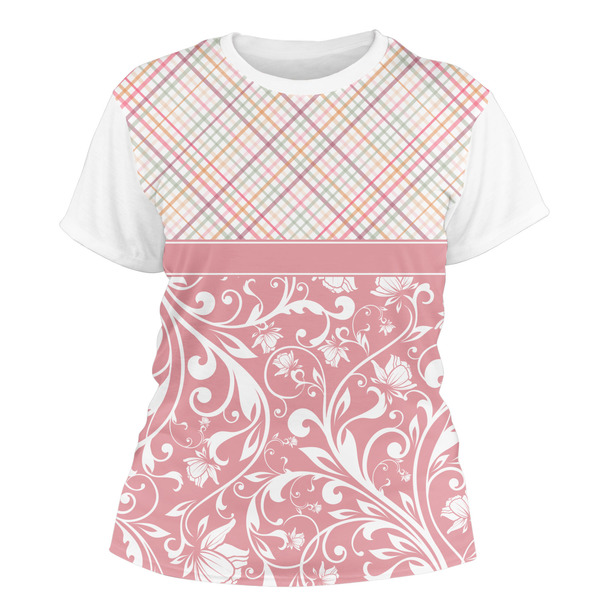 Custom Modern Plaid & Floral Women's Crew T-Shirt - Medium