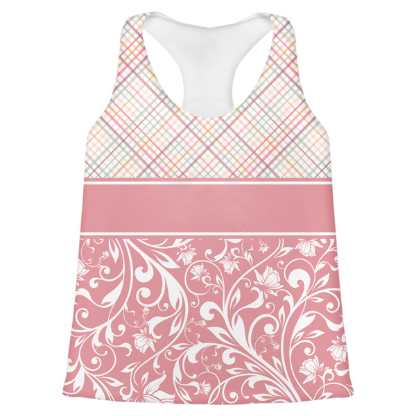 Custom Modern Plaid & Floral Womens Racerback Tank Top - X Large