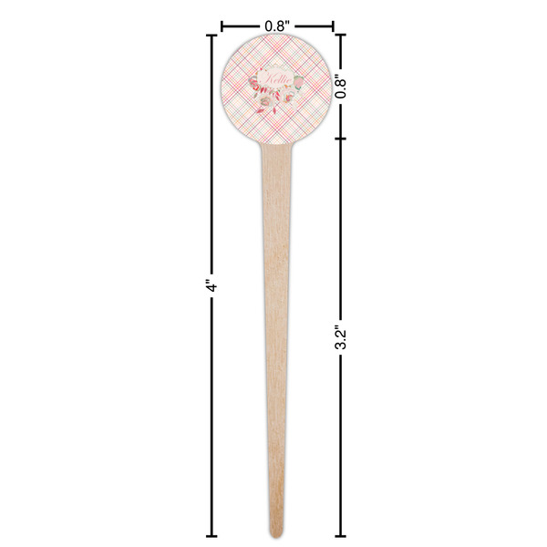 Modern Plaid & Floral Wooden 4" Food Pick - Round - Dimensions