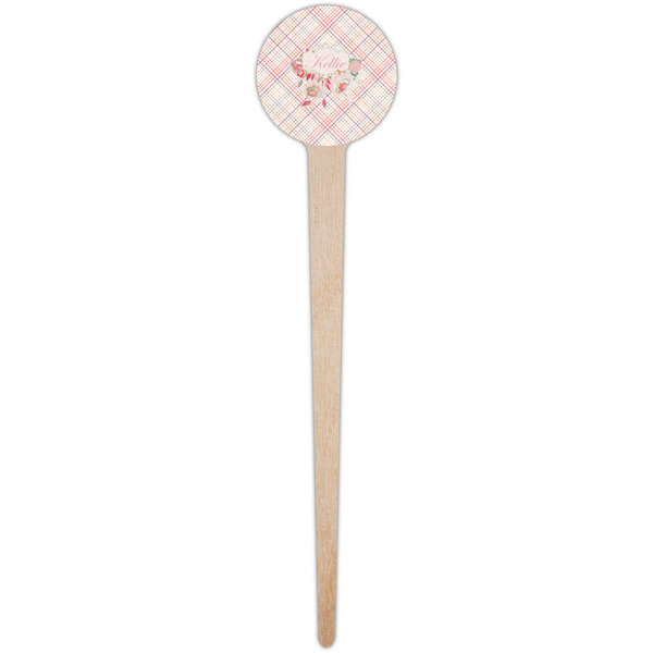 Modern Plaid & Floral Wooden 4" Food Pick - Round - Single Pick