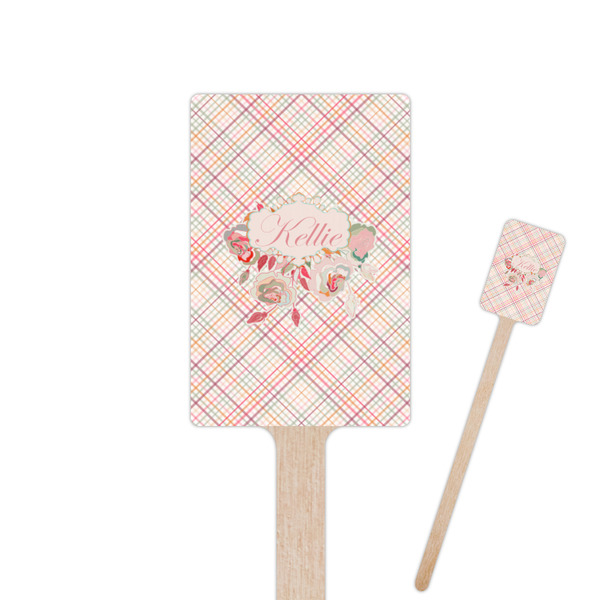Custom Modern Plaid & Floral Rectangle Wooden Stir Sticks (Personalized)