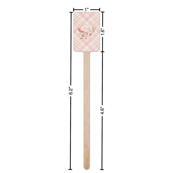 Modern Plaid & Floral Wooden 6.25" Stir Stick - Rectangular - Dimensions