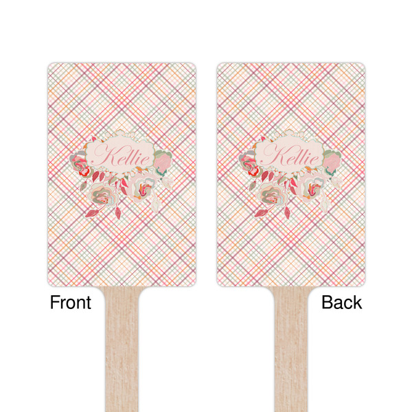 Modern Plaid & Floral Wooden 6.25" Stir Stick - Rectangular - Double Sided - Front & Back