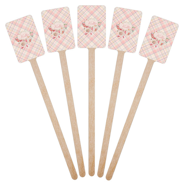 Modern Plaid & Floral Wooden 6.25" Stir Stick - Rectangular - Fan View