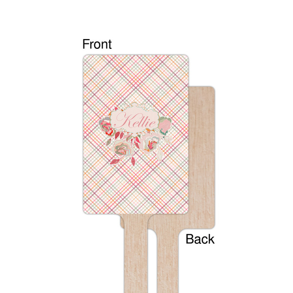 Modern Plaid & Floral Wooden 6.25" Stir Stick - Rectangular - Single - Front & Back