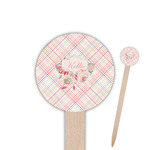 Modern Plaid & Floral Round Wooden Food Picks (Personalized)