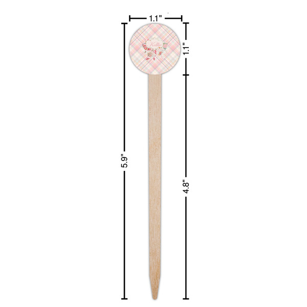Modern Plaid & Floral Wooden 6" Food Pick - Round - Dimensions