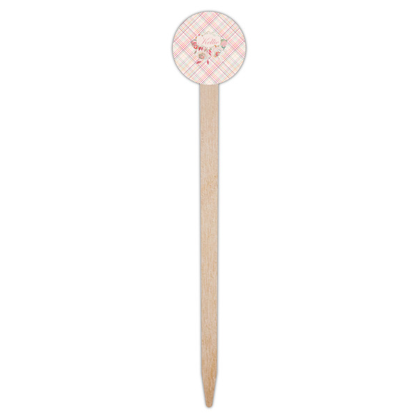 Modern Plaid & Floral Wooden 6" Food Pick - Round - Single Pick