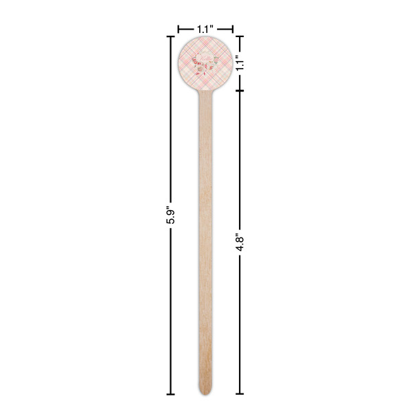 Modern Plaid & Floral Wooden 6" Stir Stick - Round - Dimensions