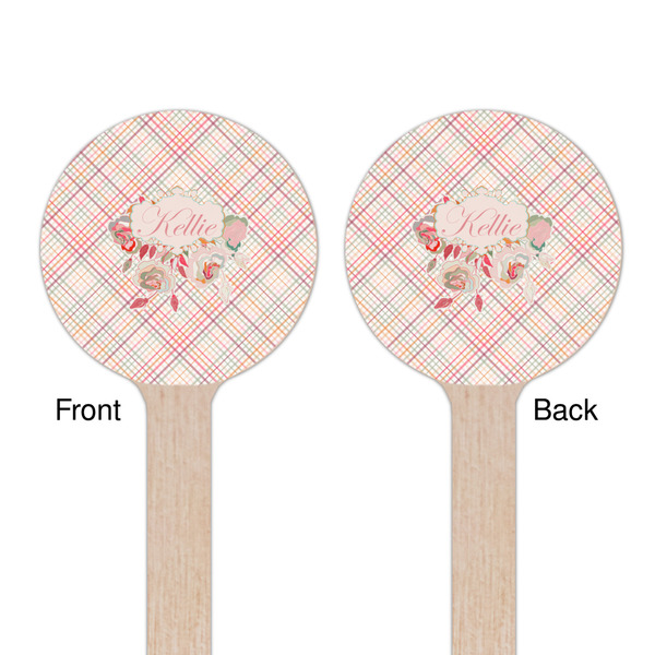 Modern Plaid & Floral Wooden 6" Stir Stick - Round - Double Sided - Front & Back