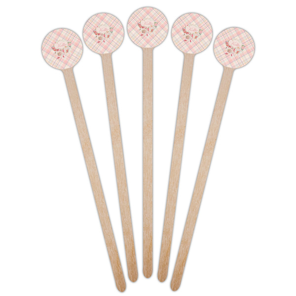Modern Plaid & Floral Wooden 6" Stir Stick - Round - Fan View