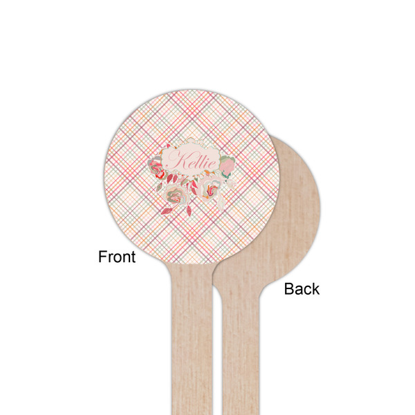 Modern Plaid & Floral Wooden 6" Stir Stick - Round - Single Sided - Front & Back