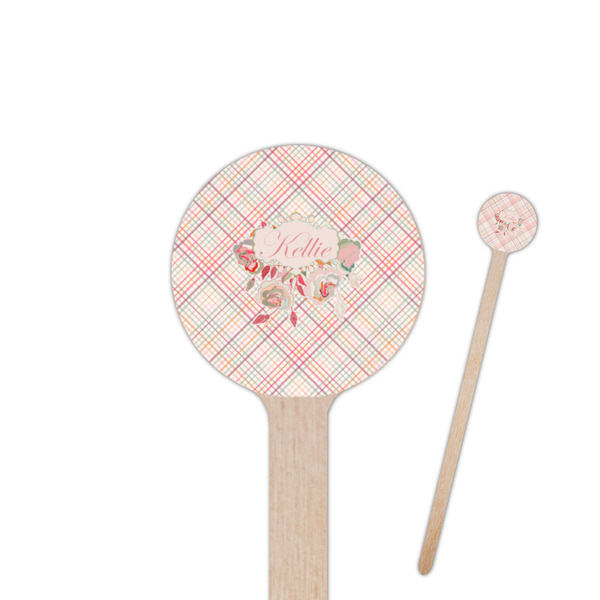 Custom Modern Plaid & Floral 7.5" Round Wooden Stir Sticks - Double Sided (Personalized)