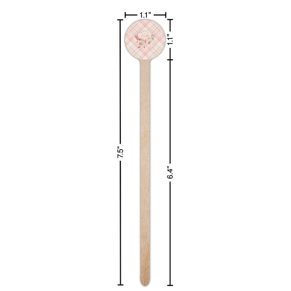 Modern Plaid & Floral Wooden 7.5" Stir Stick - Round - Dimensions