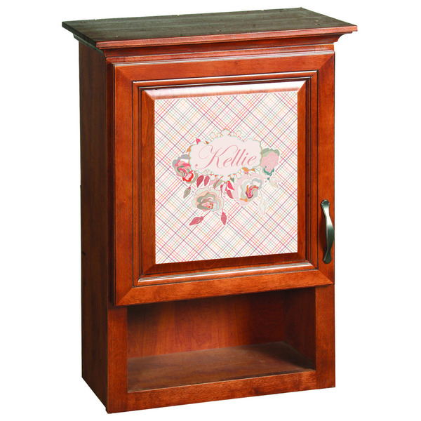 Modern Plaid & Floral Wooden Cabinet Decal (Medium)