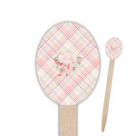 Modern Plaid & Floral Oval Wooden Food Picks (Personalized)