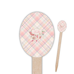 Modern Plaid & Floral Oval Wooden Food Picks - Double Sided (Personalized)