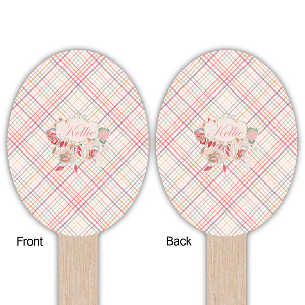 Modern Plaid & Floral Wooden Food Pick - Oval - Double Sided - Front & Back
