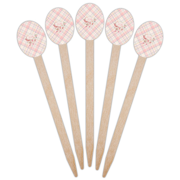 Modern Plaid & Floral Wooden Food Pick - Oval - Fan View