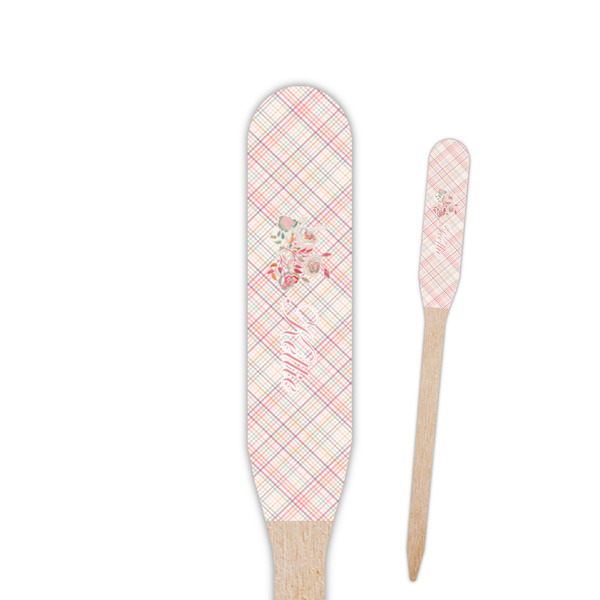 Custom Modern Plaid & Floral Paddle Wooden Food Picks (Personalized)
