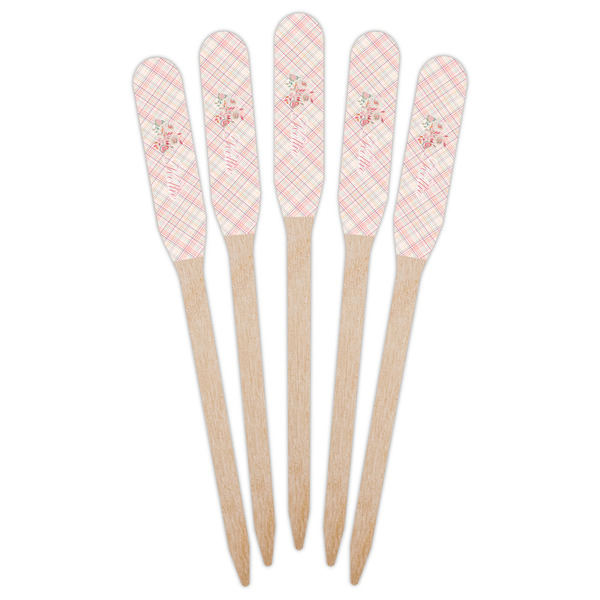Modern Plaid & Floral Wooden Food Pick - Paddle - Fan View