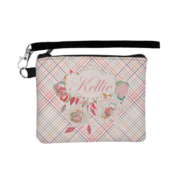 Custom Modern Plaid & Floral Wristlet ID Case w/ Name or Text
