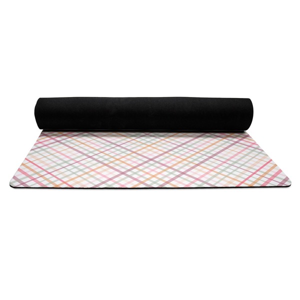 Modern Plaid & Floral Yoga Mat Rolled up Black Rubber Backing