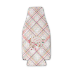 Modern Plaid & Floral Zipper Bottle Cooler (Personalized)