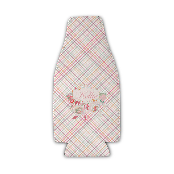 Modern Plaid & Floral Zipper Bottle Cooler - Set of 4 - FRONT