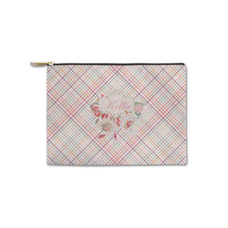 Modern Plaid & Floral Zipper Pouch - Small - 8.5"x6" (Personalized)