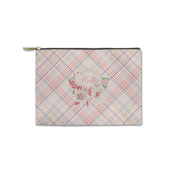 Custom Modern Plaid & Floral Zipper Pouch - Small - 8.5"x6" (Personalized)