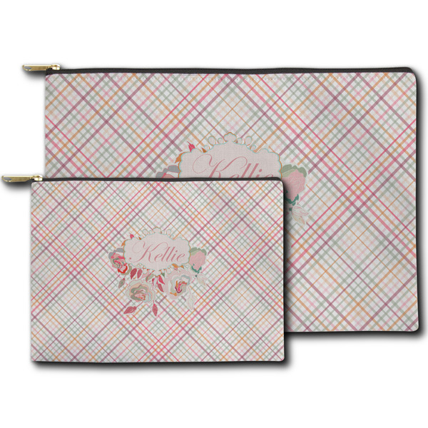 Modern Plaid & Floral Zippered Pouches - Size Comparison