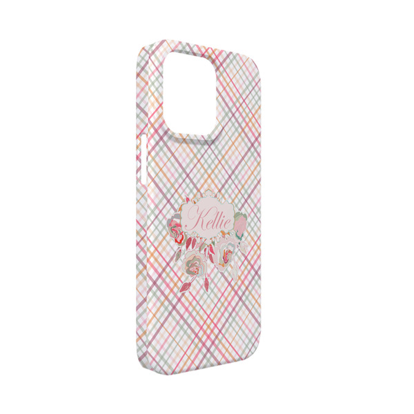 Custom Modern Plaid & Floral iPhone Case - Plastic - iPhone 13 Mini (Personalized)