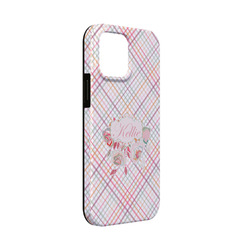 Modern Plaid & Floral iPhone Case - Rubber Lined - iPhone 13 Mini (Personalized)