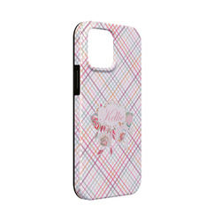 Modern Plaid & Floral iPhone Case - Rubber Lined - iPhone 13 Mini (Personalized)