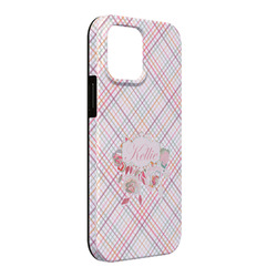 Modern Plaid & Floral iPhone Case - Rubber Lined - iPhone 13 Pro Max (Personalized)