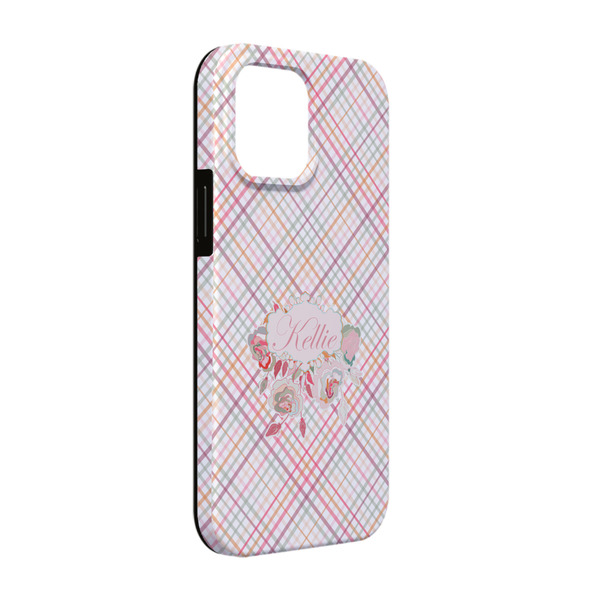 Custom Modern Plaid & Floral iPhone Case - Rubber Lined - iPhone 13 Pro (Personalized)