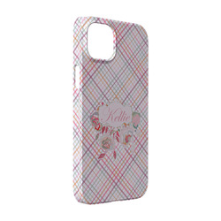 Modern Plaid & Floral iPhone Case - Plastic - iPhone 14 (Personalized)