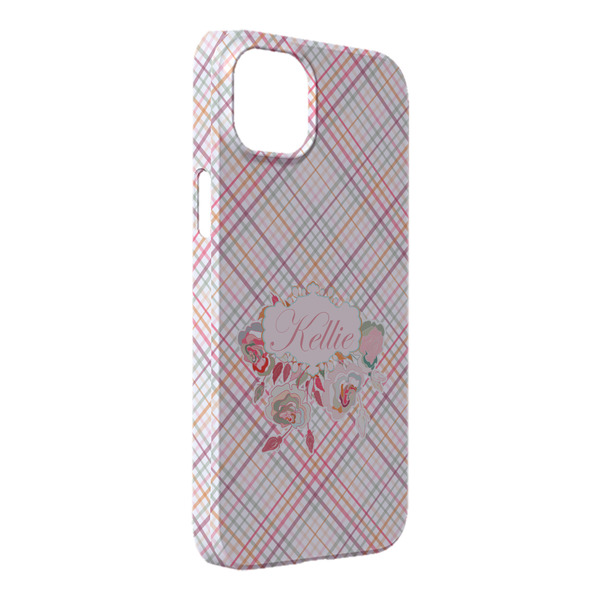 Custom Modern Plaid & Floral iPhone Case - Plastic - iPhone 14 Pro Max (Personalized)