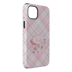Modern Plaid & Floral iPhone Case - Rubber Lined - iPhone 14 Pro Max (Personalized)