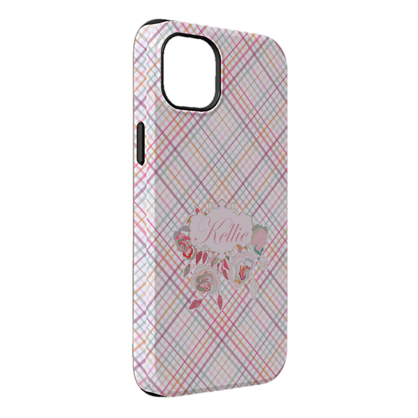 Custom Modern Plaid & Floral iPhone Case - Rubber Lined - iPhone 14 Pro Max (Personalized)