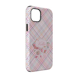 Modern Plaid & Floral iPhone Case - Rubber Lined - iPhone 14 Pro (Personalized)