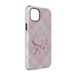Modern Plaid & Floral iPhone Case - Rubber Lined - iPhone 14 (Personalized)